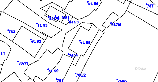 Parcela st. 95 v KÚ Opočno u Loun, Katastrální mapa