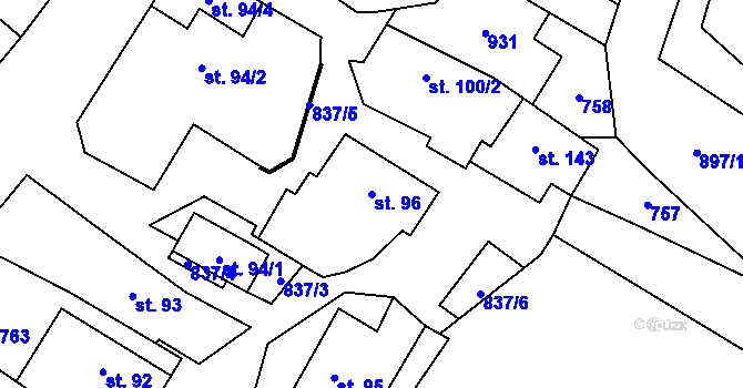Parcela st. 96 v KÚ Opočno u Loun, Katastrální mapa