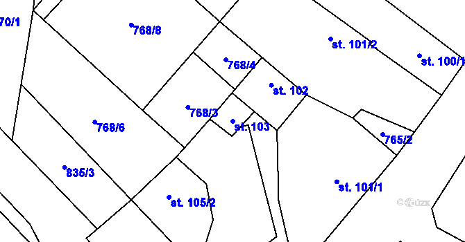 Parcela st. 103 v KÚ Opočno u Loun, Katastrální mapa