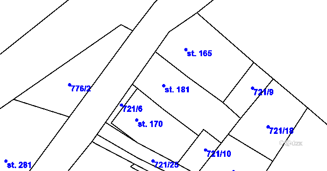 Parcela st. 181 v KÚ Opočno u Loun, Katastrální mapa