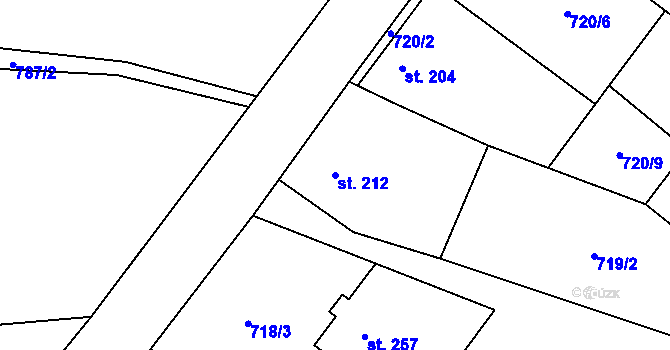 Parcela st. 212 v KÚ Opočno u Loun, Katastrální mapa
