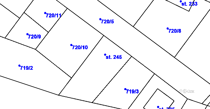 Parcela st. 245 v KÚ Opočno u Loun, Katastrální mapa