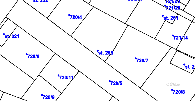Parcela st. 258 v KÚ Opočno u Loun, Katastrální mapa