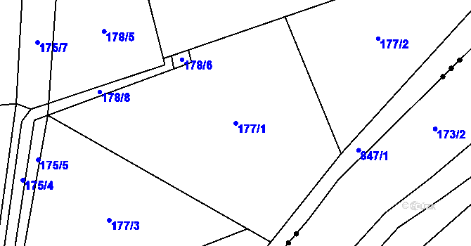 Parcela st. 177/1 v KÚ Opočno u Loun, Katastrální mapa