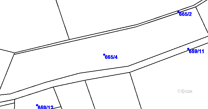 Parcela st. 665/4 v KÚ Opočno u Loun, Katastrální mapa