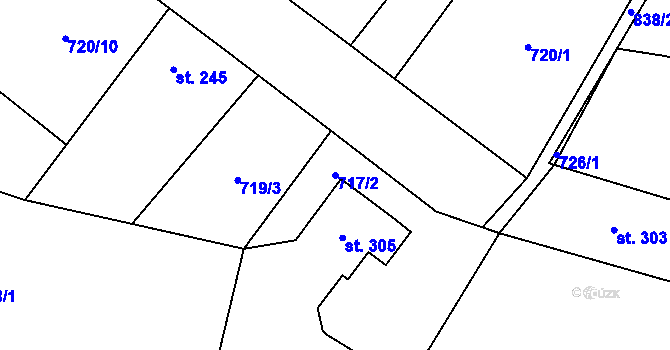 Parcela st. 717/2 v KÚ Opočno u Loun, Katastrální mapa