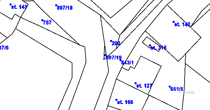 Parcela st. 897/19 v KÚ Opočno u Loun, Katastrální mapa