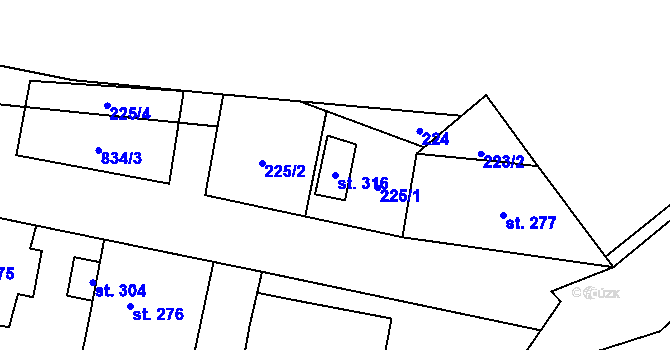 Parcela st. 316 v KÚ Opočno u Loun, Katastrální mapa