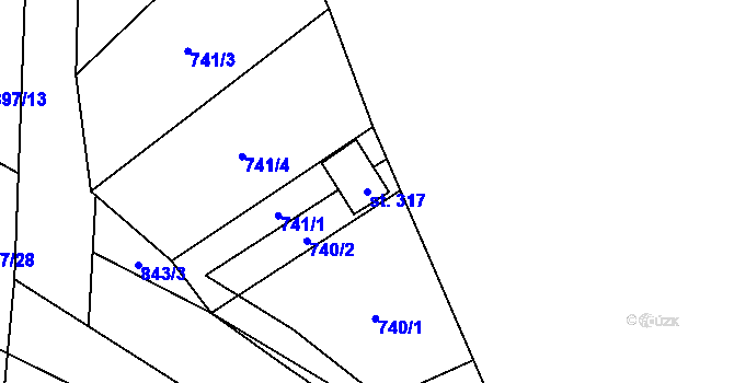 Parcela st. 317 v KÚ Opočno u Loun, Katastrální mapa