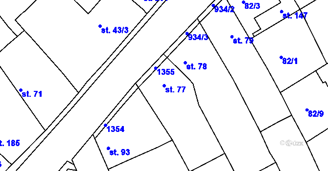 Parcela st. 77 v KÚ Zeměchy u Loun, Katastrální mapa