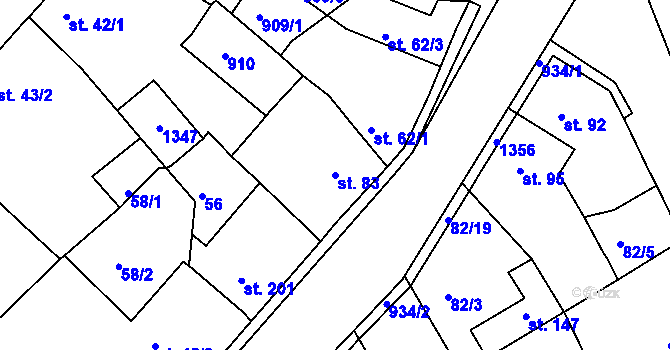 Parcela st. 83 v KÚ Zeměchy u Loun, Katastrální mapa