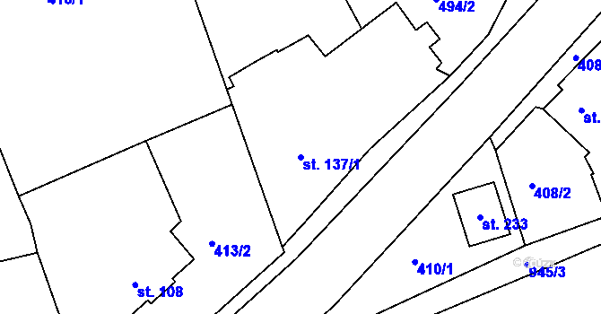 Parcela st. 137/1 v KÚ Zeměchy u Loun, Katastrální mapa