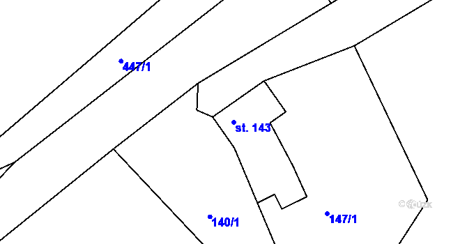Parcela st. 143 v KÚ Zeměchy u Loun, Katastrální mapa