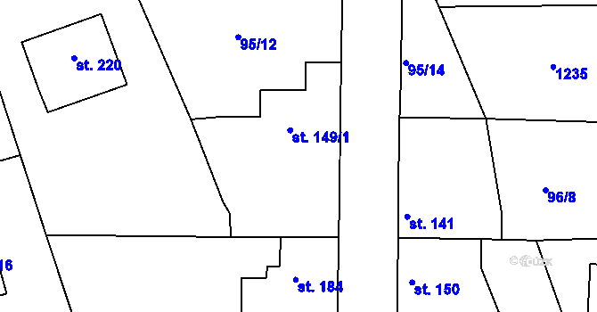 Parcela st. 149/1 v KÚ Zeměchy u Loun, Katastrální mapa