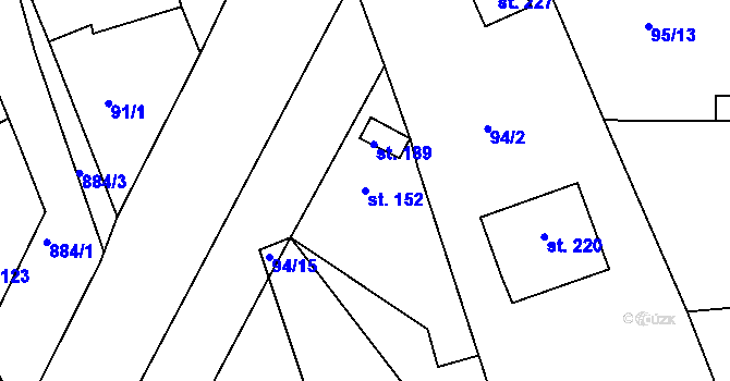 Parcela st. 152 v KÚ Zeměchy u Loun, Katastrální mapa