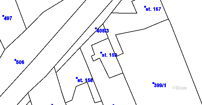 Parcela st. 159 v KÚ Zeměchy u Loun, Katastrální mapa