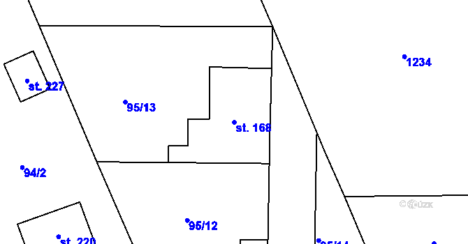 Parcela st. 168 v KÚ Zeměchy u Loun, Katastrální mapa