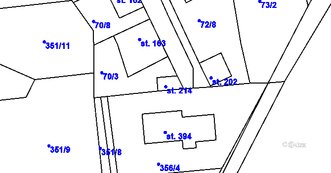 Parcela st. 214 v KÚ Zeměchy u Loun, Katastrální mapa