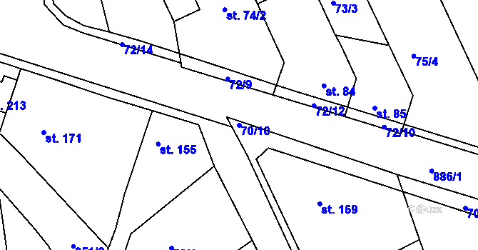 Parcela st. 70/10 v KÚ Zeměchy u Loun, Katastrální mapa