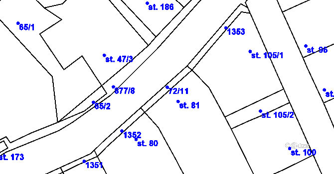 Parcela st. 72/11 v KÚ Zeměchy u Loun, Katastrální mapa