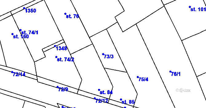 Parcela st. 73/3 v KÚ Zeměchy u Loun, Katastrální mapa