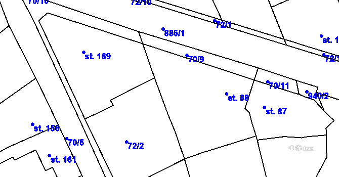 Parcela st. 74/3 v KÚ Zeměchy u Loun, Katastrální mapa