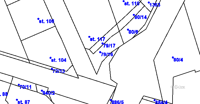 Parcela st. 79/16 v KÚ Zeměchy u Loun, Katastrální mapa