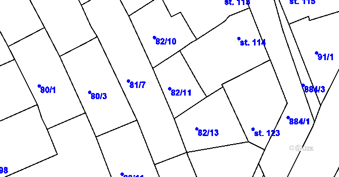 Parcela st. 82/11 v KÚ Zeměchy u Loun, Katastrální mapa
