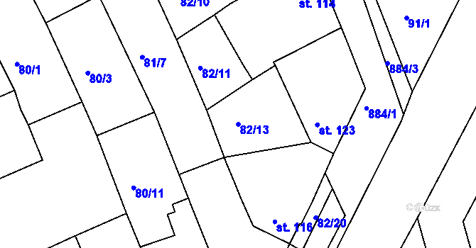 Parcela st. 82/13 v KÚ Zeměchy u Loun, Katastrální mapa