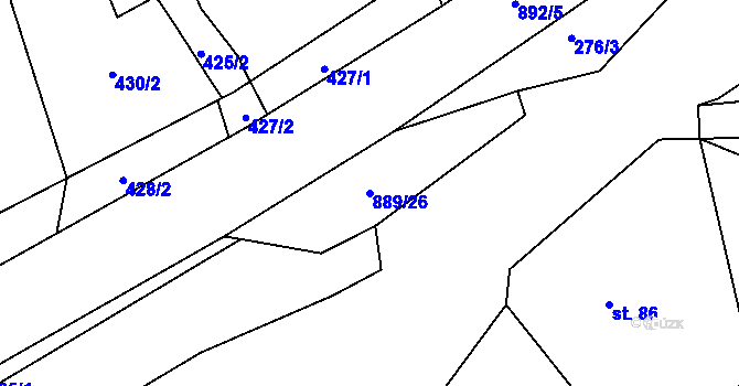 Parcela st. 889/26 v KÚ Zeměchy u Loun, Katastrální mapa