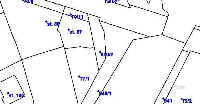 Parcela st. 940/2 v KÚ Zeměchy u Loun, Katastrální mapa
