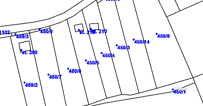 Parcela st. 450/4 v KÚ Zeměchy u Loun, Katastrální mapa