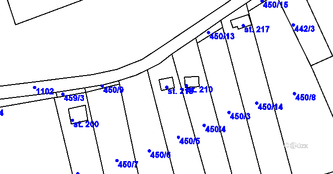 Parcela st. 218 v KÚ Zeměchy u Loun, Katastrální mapa