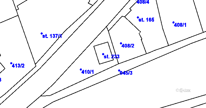 Parcela st. 233 v KÚ Zeměchy u Loun, Katastrální mapa