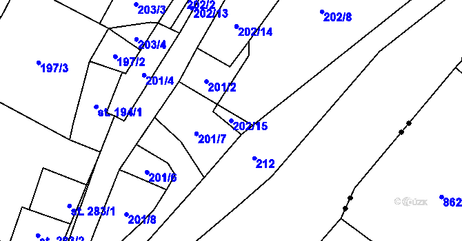 Parcela st. 202/15 v KÚ Jimramov, Katastrální mapa