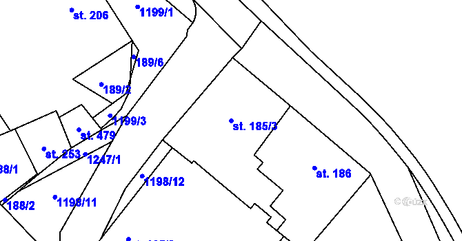 Parcela st. 185/3 v KÚ Jimramov, Katastrální mapa