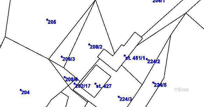 Parcela st. 451/2 v KÚ Jimramov, Katastrální mapa