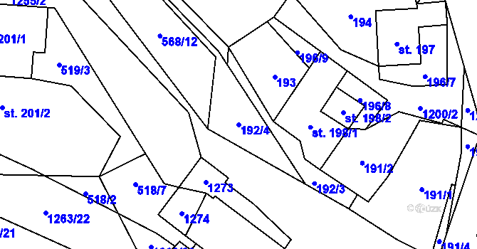 Parcela st. 192/4 v KÚ Jimramov, Katastrální mapa