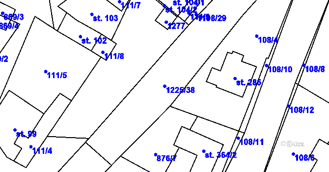 Parcela st. 1225/38 v KÚ Jimramov, Katastrální mapa