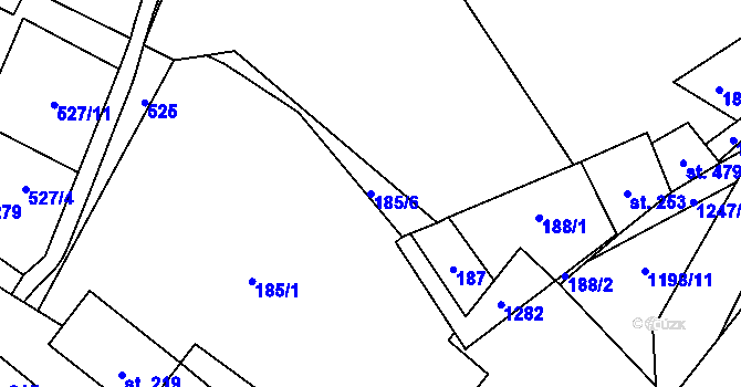 Parcela st. 185/6 v KÚ Jimramov, Katastrální mapa