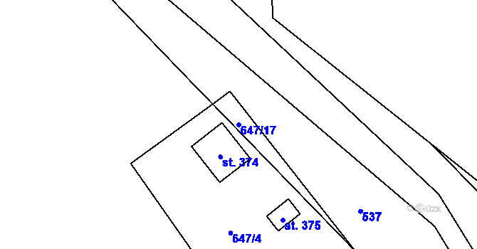 Parcela st. 647/17 v KÚ Jimramov, Katastrální mapa