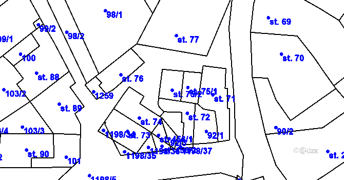 Parcela st. 75/2 v KÚ Jimramov, Katastrální mapa