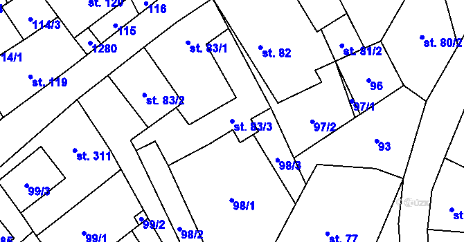 Parcela st. 83/3 v KÚ Jimramov, Katastrální mapa