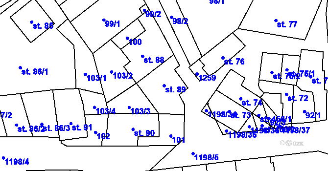 Parcela st. 89 v KÚ Jimramov, Katastrální mapa