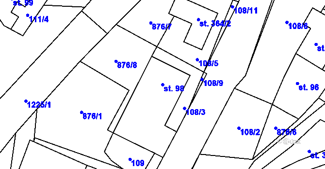 Parcela st. 98 v KÚ Jimramov, Katastrální mapa