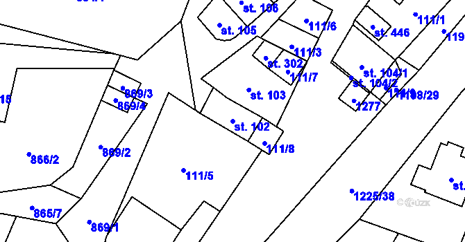 Parcela st. 102 v KÚ Jimramov, Katastrální mapa