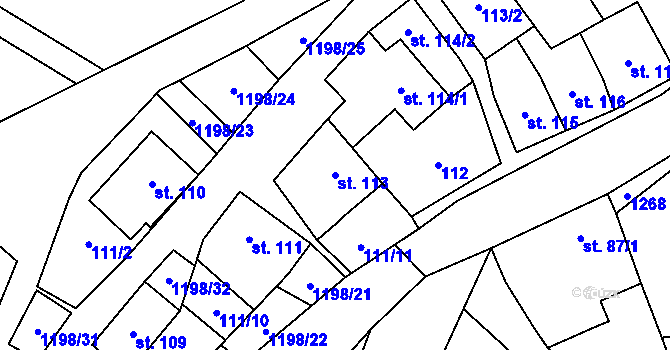 Parcela st. 113 v KÚ Jimramov, Katastrální mapa