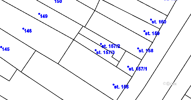 Parcela st. 157/3 v KÚ Jimramov, Katastrální mapa