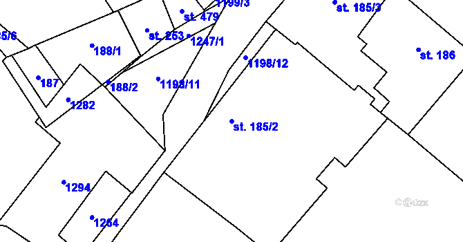 Parcela st. 185/2 v KÚ Jimramov, Katastrální mapa