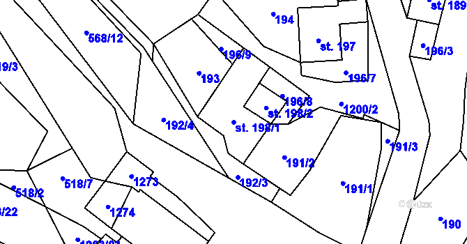Parcela st. 198/1 v KÚ Jimramov, Katastrální mapa